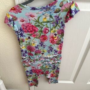 Posh Peanut Blue Floral Fitted Bodysuit Cap Sleeve